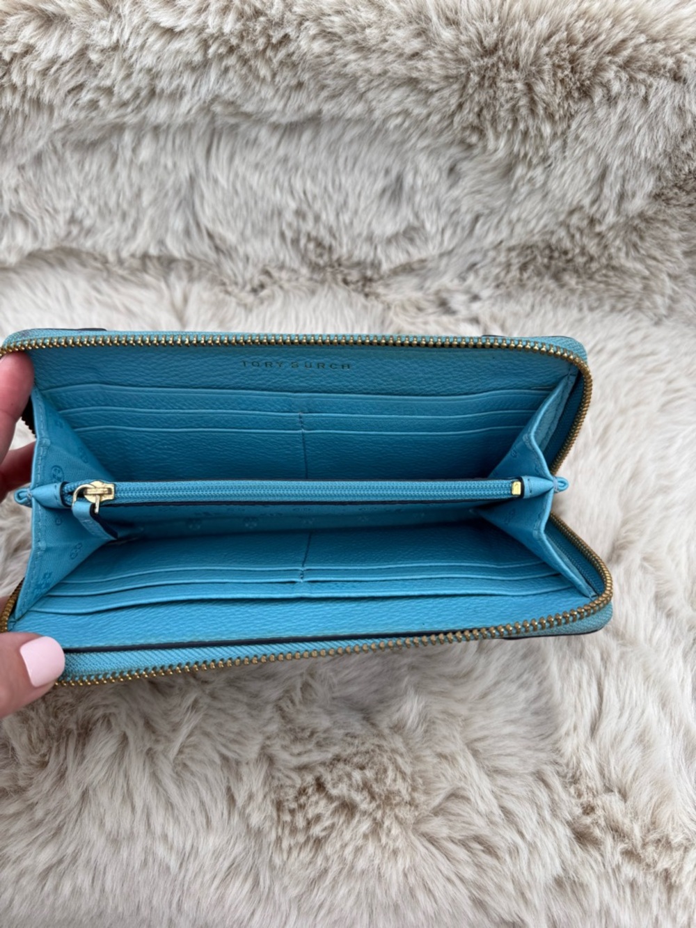Tory Burch Teal Leather Continental Wallet - Picture 6 of 7